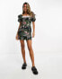 ASOS DESIGN tapestry milkmaid mini dress with ribbon detail in floral Blau mit Blumendruck, 32 - фото #3