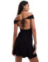 ASOS DESIGN bardot mini dress with flippy skirt and cut out back black Черный, 46 - фото #4