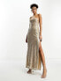 Фото #1 товара ASOS DESIGN halter lace up back maxi dress in allover sequin in gold