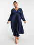 Lovedrobe Luxe Plus pleated satin midi dress with twist back detail in navy