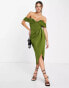 ASOS DESIGN off shoulder corset midi dress in olive