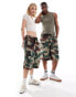 COLLUSION Unisex washed camo longline shorts