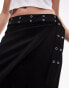 Topshop eyelet wrap low rise midi skirt in black 36 - фото #6