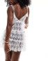 Фото #2 товара Miss Selfridge beach lace tiered mini dress in cream