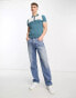 Farah Cleo colour block short sleeve polo in indigo green and white