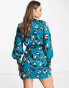 Фото #3 товара Never Fully Dressed wrap tie mini dress in teal leopard