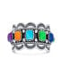 ფოტო #1 პროდუქტის Southwest Western Style 5 Rectangle Multi Color Bezel Set Purple Blue Green Orange Statement Wide Band Ring For Women Oxidized .925 Sterling Silver