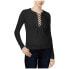 Chelsea Sky Womens Long Sleeve Lace Up Pullover Top Black M