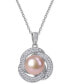 ფოტო #1 პროდუქტის Pink Cultured Freshwater Pearl (10-1/2mm) & Cubic Zirconia Love Knot 18" Pendant Necklace in Sterling Silver