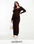 Cotton On Maternity long sleeve midi dress in brown