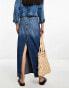 River Island seam detail denim maxi skirt in dark denim