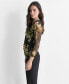 ფოტო #4 პროდუქტის Women's 3/4-Sleeve Printed Mesh V-Neck Top