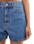 Mango longline relaxed denim shorts in mid blue