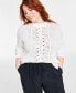 Фото #1 товара Plus Size Crewneck Spring Cotton-Blend Cable-Knit Sweater, Created for Macy's