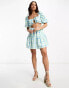 Фото #1 товара The Frolic cut-out detail linen check mini dress in blue