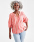 Фото #1 товара Women's Textured Smocked-Neck Top, Created for Macy's
