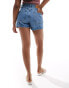 ONLY high waisted distressed denim mom shorts in mid blue