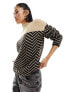 Vila half and half knitted high neck jumper in zig zag print