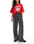 Фото #1 товара Bershka tie waist wide leg trousers in black check