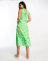 Фото #6 товара New Look v neck midi column dress in green mark making pattern