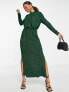 Фото #1 товара Y.A.S glitter ruched front midi dress with shoulder pads in green