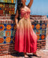 Women's MSW Sunset Gradient Front Tie Sweetheart Maxi Beach Dress