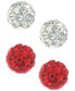 ფოტო #1 პროდუქტის Crystal 4mm 2-Pc Set Pave Stud Earrings in Sterling Silver, Available in Black and White or Red and White