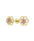 Minimalist Tiny Pink CZ Open Flower Stud Earrings For Cubic Zirconia 14K Gold Screw back