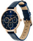 ფოტო #2 პროდუქტის Women's Multifunction Blue Leather Strap Watch 34mm