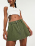 New Look pleated mini skirt in dark khaki