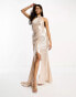 Фото #1 товара ASOS DESIGN one shoulder draped maxi dress with tie detail in gold