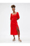 Фото #1 товара Платье женское Koton Midi Elbise Вискозное смешанное с льном с разрезом и объемным рукавом