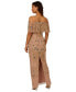 Women's Beaded Mesh Cold-Shoulder Gown