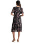 Women's Floral Flutter-Sleeve Belted Dress