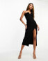 Фото #8 товара Vesper notch detail cami strap thigh split midi dress in black