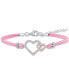 ფოტო #1 პროდუქტის Diamond Accent Double Heart Pink Cord Bracelet in Sterling Silver & 14k Rose Gold-Plate