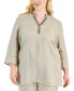 ფოტო #1 პროდუქტის Plus Size 100% Linen Embellished Tunic, Created for Macy's