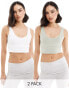 Фото #1 товара Miss Selfridge scoop bralette 2 pack in white and sage