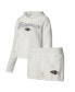 ფოტო #1 პროდუქტის Women's White Baltimore Ravens Fluffy Pullover Sweatshirt and Shorts Sleep Set