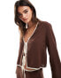 Фото #1 товара ASOS DESIGN linen blend contrast tie front top in chocolate