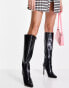 Glamorous knee high heel boot in black croc