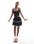 Daisy Street shirred waist frill mini skirt with lace trim in black co-ord Черный, DE 38 - фото #1