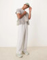 ASOS DESIGN smart wide leg pleated wool mix trousers in light grey herringbone