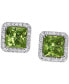 ფოტო #1 პროდუქტის Peridot (1-3/4 ct. t.w.) & Diamond (1/5 ct. t.w.) Square Halo Stud Earrings in 14k White Gold