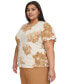 Фото #3 товара Plus Size Printed Double-Tiered V-Neck Top