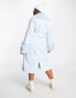 ASOS DESIGN Curve faux leather belted coat with borg trim in blue