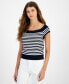 ფოტო #1 პროდუქტის Women's Striped Cap-Sleeve Sweater