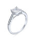 ფოტო #3 პროდუქტის Timeless Classic Simple 1.5CT AAA CZ Square Princess Cut Solitaire Promise Engagement Ring Sterling Silver Cubic Zirconia Pave Side Stone Band