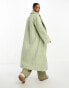 The Frolic soft borg double breasted cocoon coat in soft sage