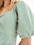 Фото #3 товара Nobody's Child Petite Simone tie puff sleeve gingham jumpsuit in green